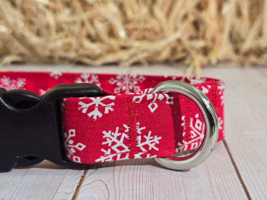 Snowflake Red Premium Dog Collar