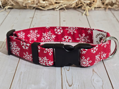 Snowflake Red Premium Dog Collar