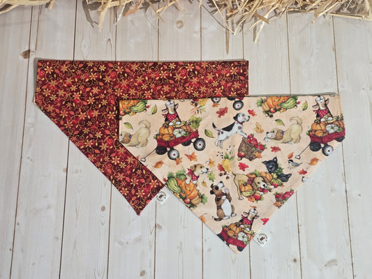 Fall Harvest Dogs and Red Xmas Floral Bandana