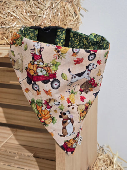Fall Harvest Dogs and Green Xmas Floral Bandana